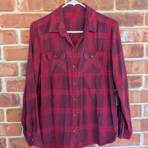 Eddie Bauer Red Plaid Button Down Shirt